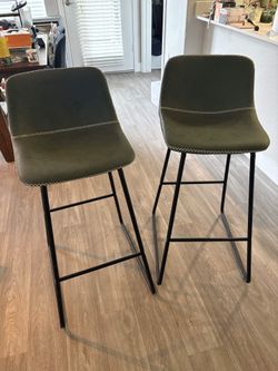 Green Faux Leather Bar Chairs (Set of 2)