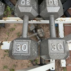 30lb Hex Iron Dumbbell Set Weights 