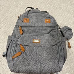 Grey Backpack/Diaper Bag with Leather Accents