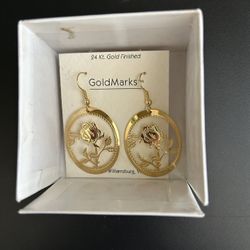 New, Elegant 24K Gold Finished Earrings Hand Crafted In Williamsburg, VA
