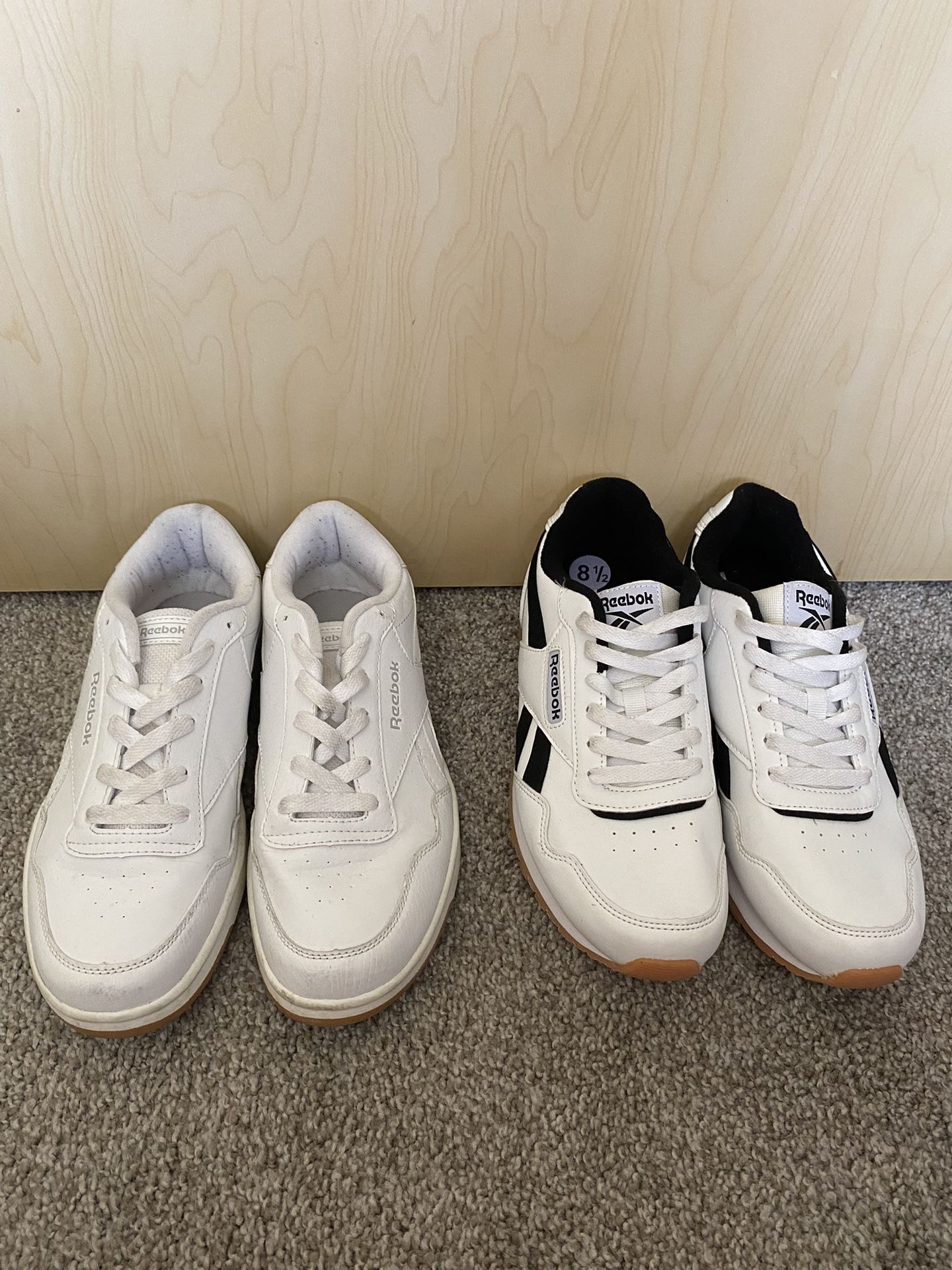 Reebok sneakers for men The white ones were used very little size 7 and the white and blue ones are brand new size 8 1/2 