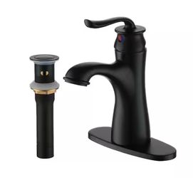 New Boyle Living Single Handle Bathroom Sink Faucet w/ Plate & Drain Kit (Matte Black) - $60