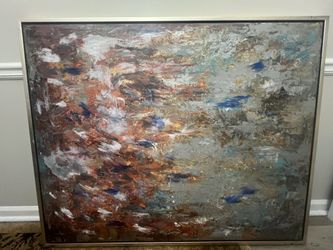 Large Abstract Textured Canvas Art, 42" x 52", Silver Floating Frame