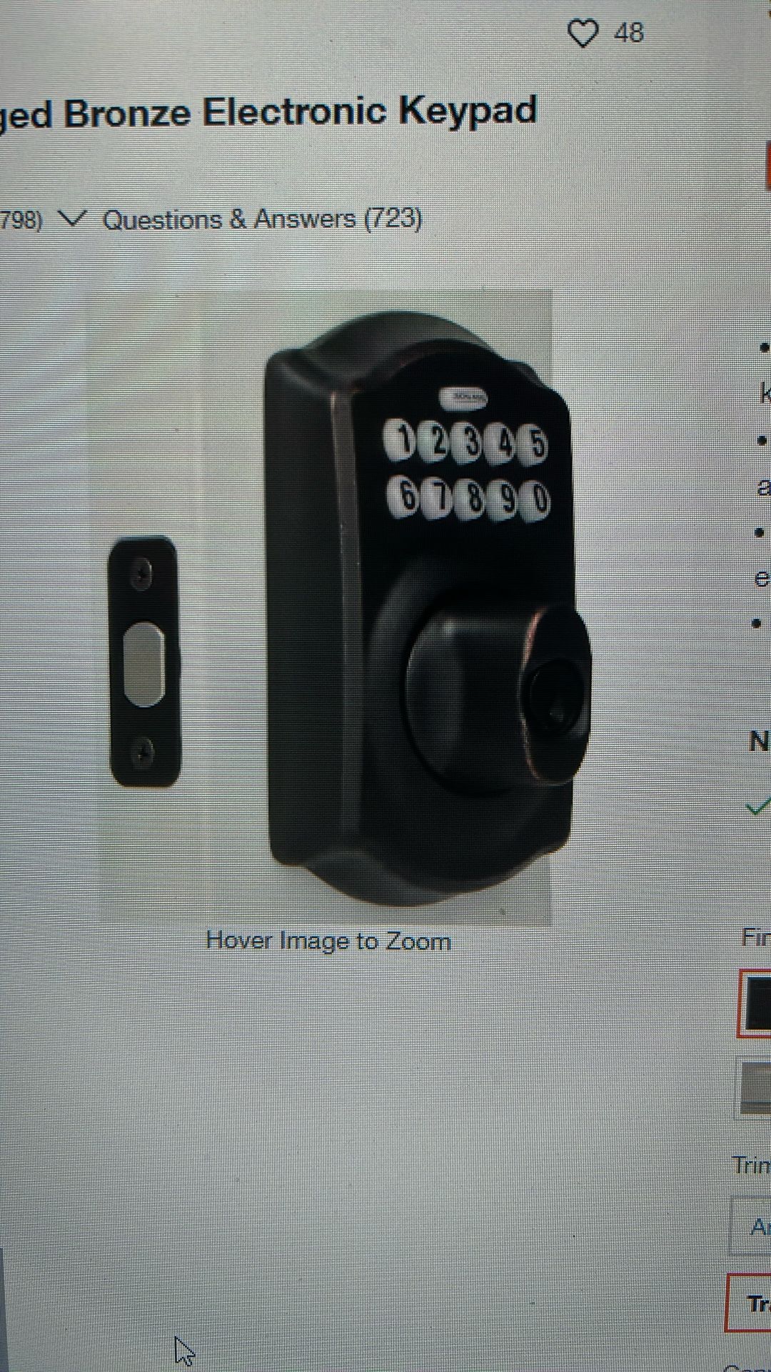 Schlage  Aged. Bronze Electronic Keypad  Deadbolt 