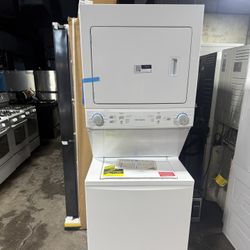 Brand new Frigidaire 3.9 cu. ft. Washer and 5.5 cu. ft. Dryer Electric Long Vent Stacked Laundry Center in White