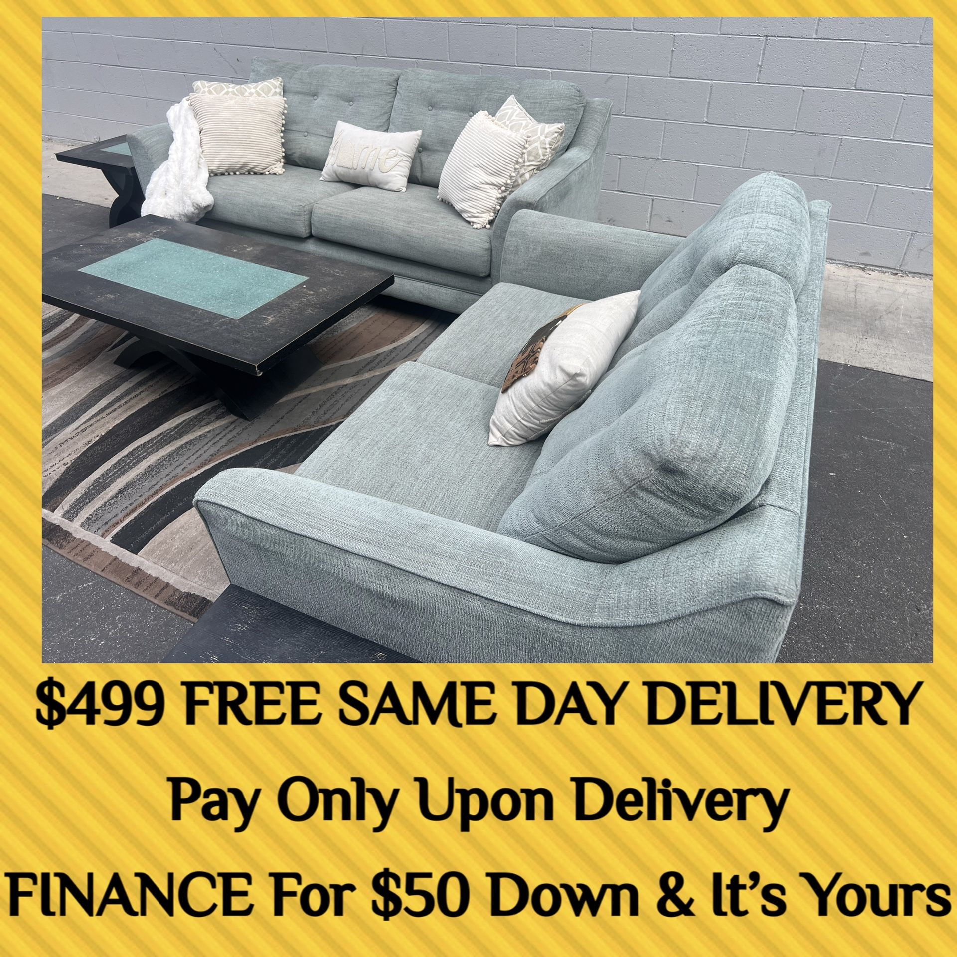 Like New Walk Lion Spa Blue (Color) Couch & Loveseat COUCH SET (FREE