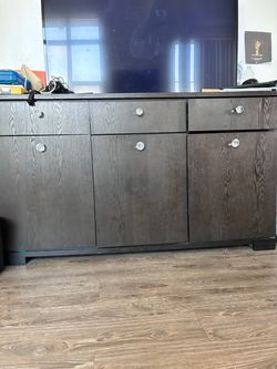 Dark Wood Sideboard with Crystal Knobs