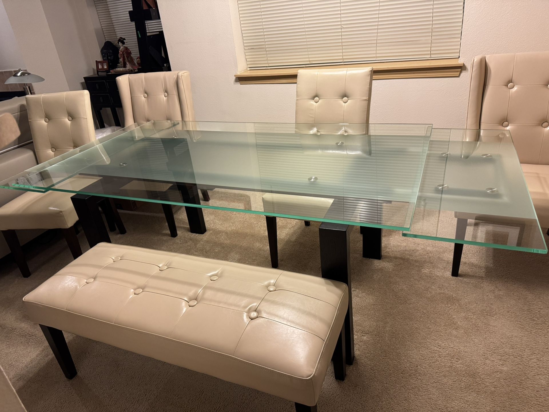 Dania-Caroline Glass Dining Table, Chairs and Bench