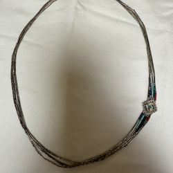 Southwestern Style Liquid Multicolored Pendant Silver Necklace 