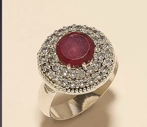 Size 7.75 ruby and topaz in solid sterling silver ring