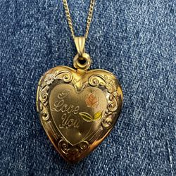 I Love You 14k Gold Plated Heart Shaped Locket Necklace