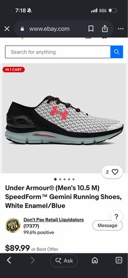 Under Armour® (Men's 10.5 M) women’s 12  SpeedForm™ Gemini Running Shoes, White Enamel/Blue