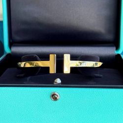 Tiffany & Co. 18k Yellow Gold Unisex T Square Bracelet Size XL Box & Original Receipt