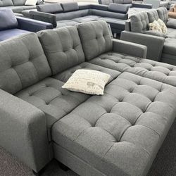 Brand New Gray Fabric Sectional Sofa +XL Ottoman (New In Box) 