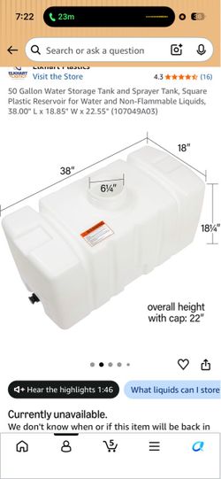 Elkhart Plastics 50 Gallon Square Water Storage Tank
