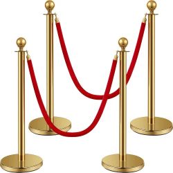 Ferraycle 4 Pcs 2025 Prom Stainless Steel Stanchion 5 ft Velvet Carpet Ropes and Pole Crowd Control Barriers Grand Opening Casino Movie Theme Party 36