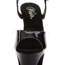 Pleaser Moon-709Sk Black-Pewter platform I Stiletto HeeI with skull and crossbones cut out in the platform FREE SHIPPING
