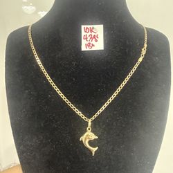 10K Solid Gold Chain and Pendant For Wedding 4.3Gr 18 Inches Long 