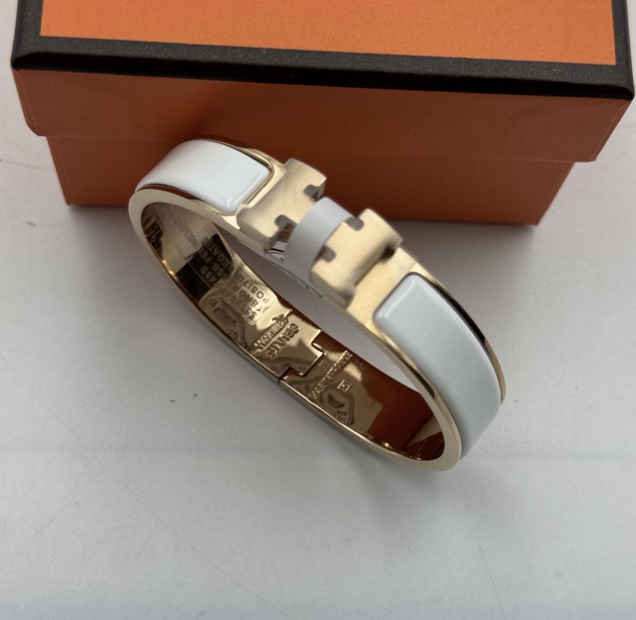 Hermès Clic H Bracelet – White Enamel with Palladium Hardware – Brand New with Box & Pouch