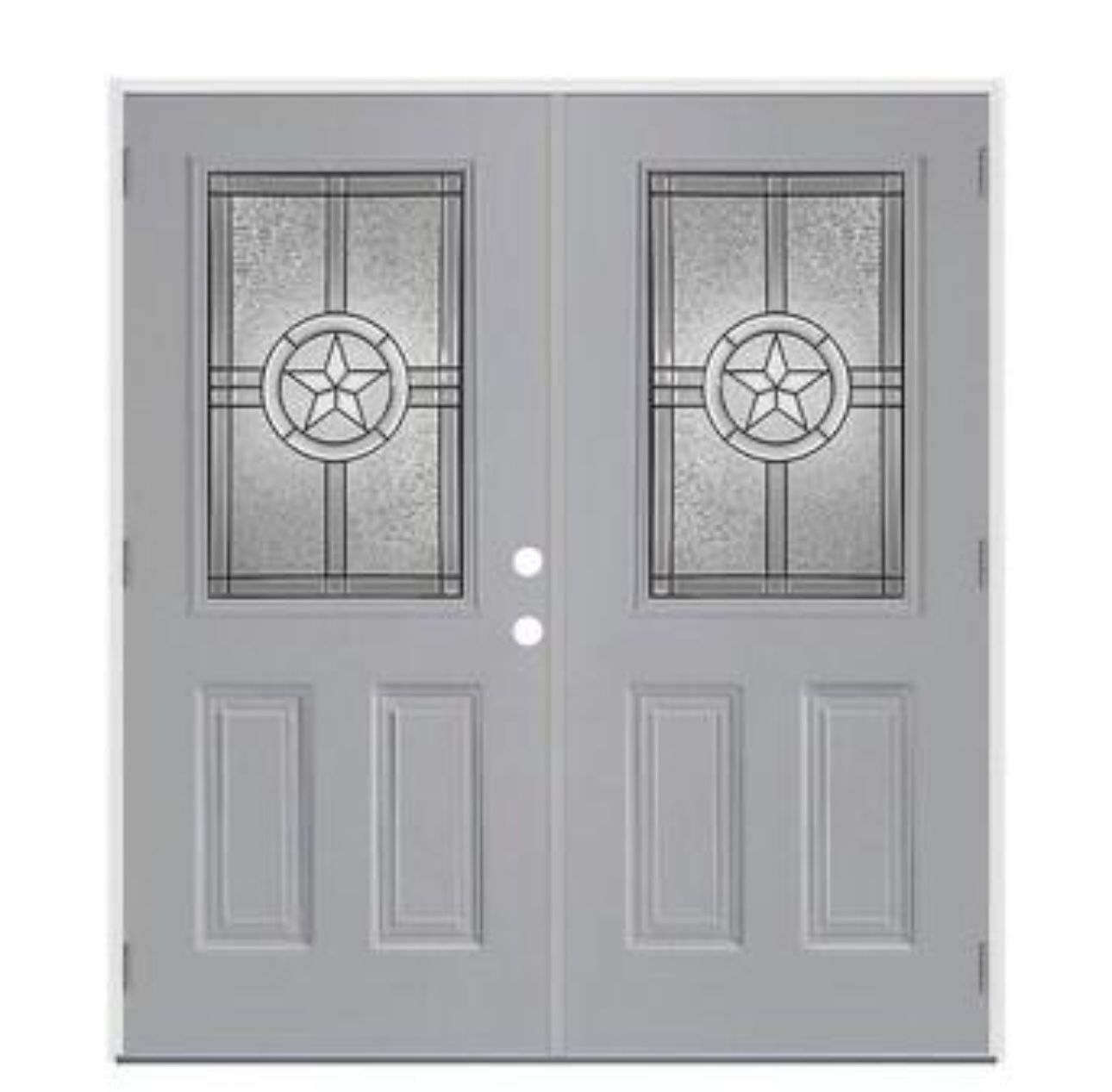 JELD-WEN Radiant Star 64-in x 80-in Steel Half Lite Right-Hand Outswing Infinite Grey Painted Prehun