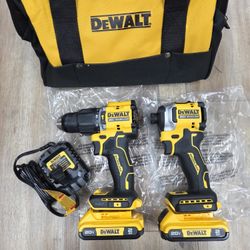 NEW DeWalt 20V Atomic Brushless Hammer Drill & Brushless 3-Speed Stubby Impact Driver Combo Kit