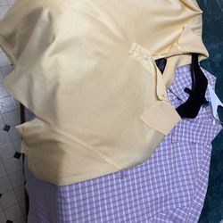 Brooks Brother 2pc Large Bundle Short Sleeve Yellow Polo&Purple Button Down