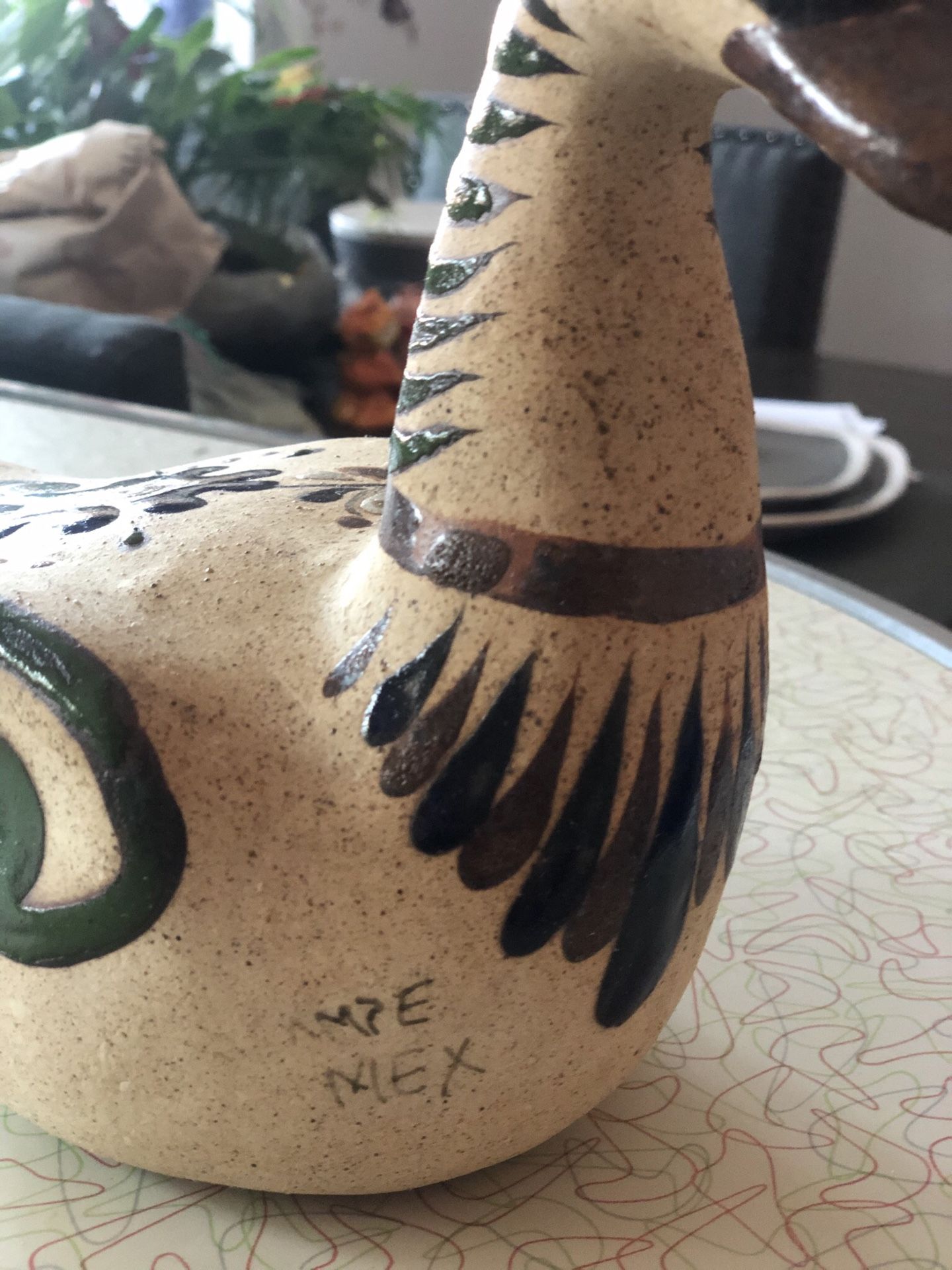 Vtg Ceramic Mexican Pottery Duck Bird Figurine Hand Painted Floral Design