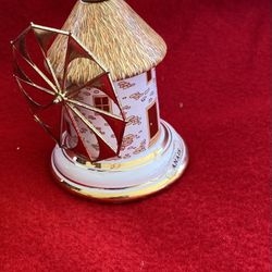 Vintage White Made In Greece Greek 24k Gold Ceramic Oil/Perfume Windmill Collectibles (Read Description) (3 available) 