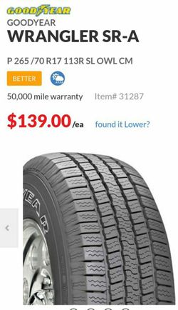 Brand New Goodyear SR-A 265/70/R17