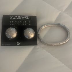 Swarovski Bracelet, And Clip On Earrings