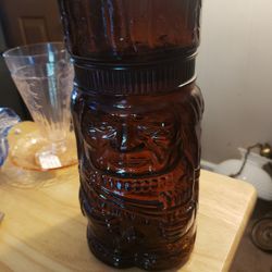 Big Bad Indian Chief Vintage Glass Canister Jar.