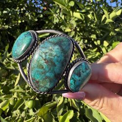 Sterling Turquoise 3 Stone Bracelet 