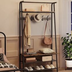 Wood Coat Rack & Shoe Storage Bench