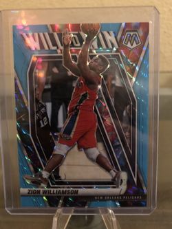 NBA Card 2020-21 Panini Mosaic Zion Williamson Will To Win Blue Fluorescent 6/15