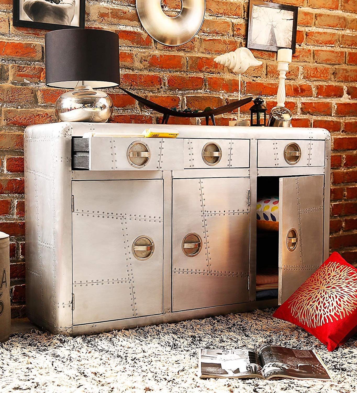 Aviator 3 Door Sideboard End Table Design Metal Side Table Dresser