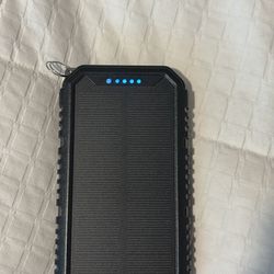 Black Solar Power Bank Charger w Flashlight 15000mAh