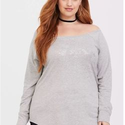 Torrid Grey Gray Foil Sweatshirt Off Shoulder Neck Plus Size 2 (2XL)