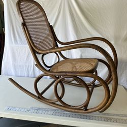 vintage stendig bentwood and cane rocker double circle design with handle by thonet