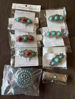 8 Pieces Vintage Red Green Artificial Turquoise French Hair Barrettes Snap Hair Clips Accessories for Women Girls