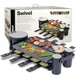 Swissmar Swivel 8-Person Raclette Table Grill – Granite Stone & Cast Aluminum Top