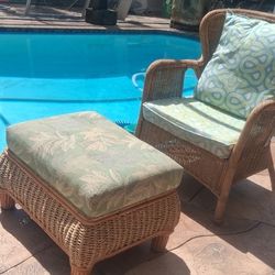 Beautiful 😍 Comfy Outdoor Furniture Bamboo Chair And Ottoman With Cushion Pool Deck Spa Balcony 