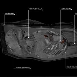 02-05 Dodge Ram Smoke Clear Reflector Headlights Pair