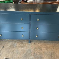 Dark Teal Gold Knobs 6 Drawer Dresser (NJF3DG)
