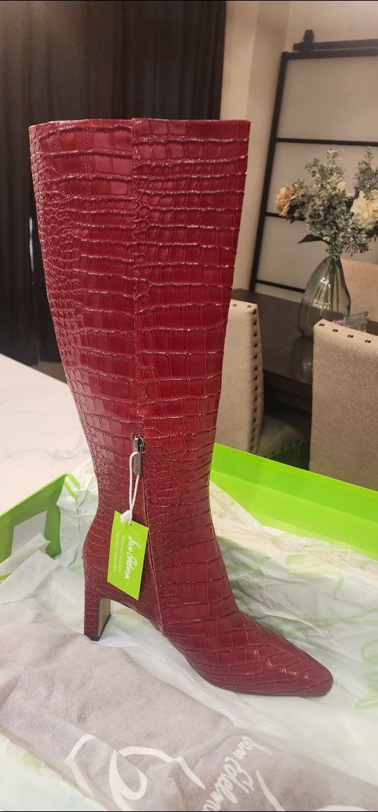 Sam Edelman Sylvia Crocodile Embossed Leather Boots  & Accessories