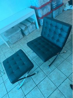 Barcelona Chair and Stool (Real Leather)