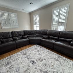 6 Seater Brown Leather Reclining Sofa