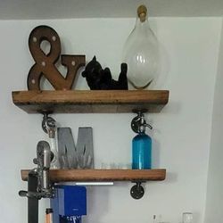 Reclaimed Wood Floating Shelves W Pipes 