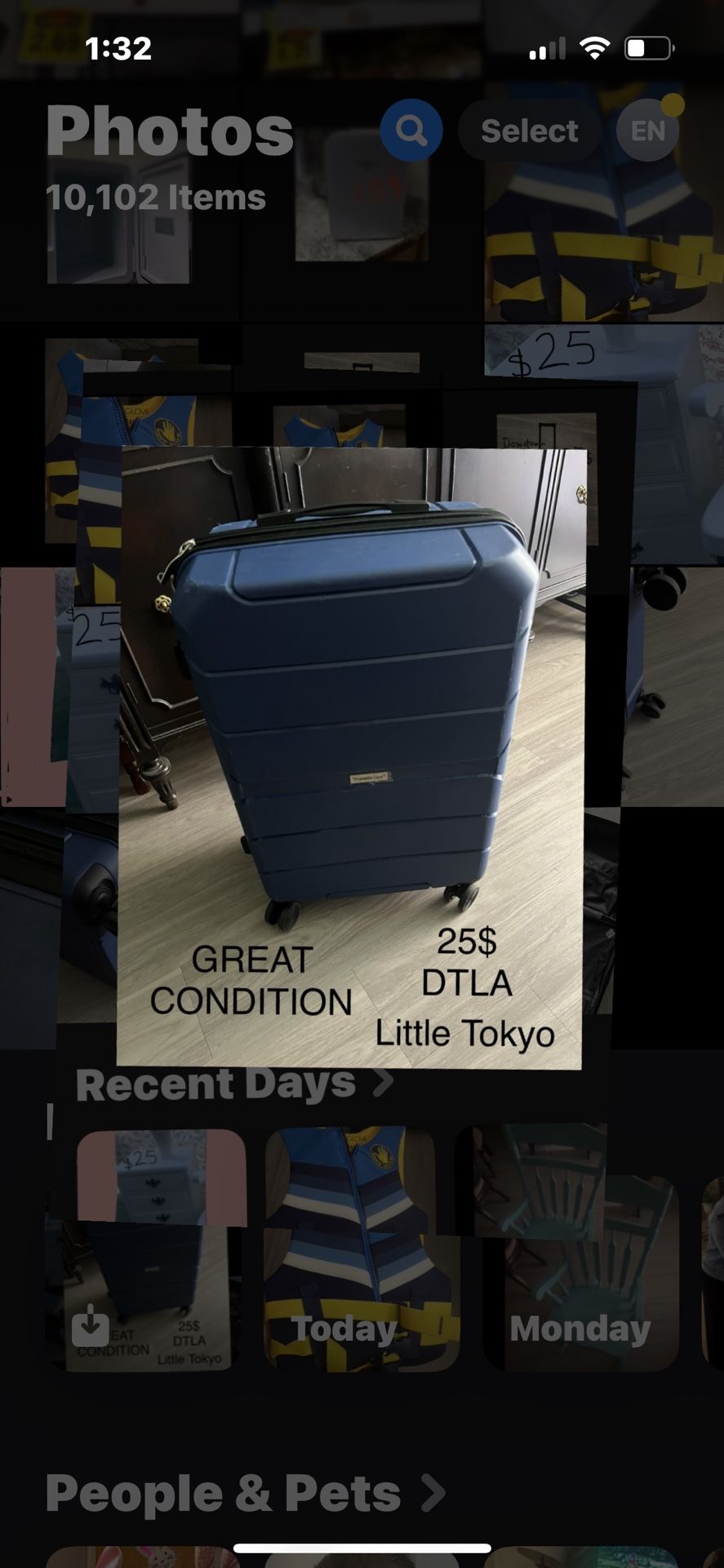 MEDIUM SIZE LUGGAGE GREAT CONDITION , INSIDE IS CLEAN / Swivel Wheels / you can add a small lock on zippers if you'd like, WORKS GREAT !