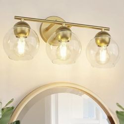 3-Lights Bathroom Vanity Light with Clear Glass Shade 22 inch Modern Wall Sconce Gold Vanity Lighting