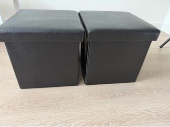 Two Black Storage Ottomans, Collapsible